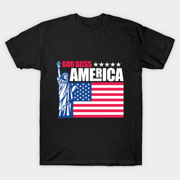 God Bless America American Stars & Stripes US Flag Statue of Liberty T-Shirt by CultTees